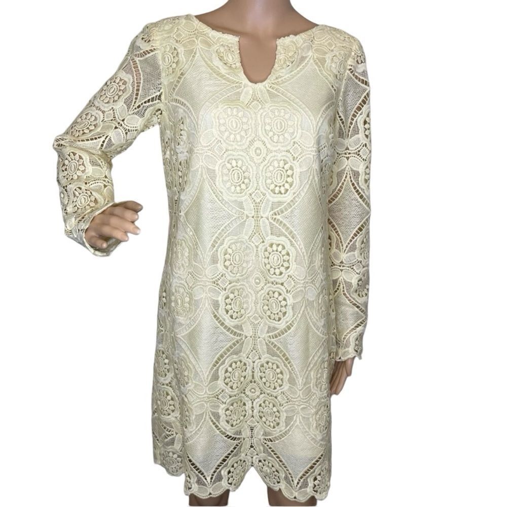 Katherine Kelly Long Sleeve Lace Yellow Dress Size 4